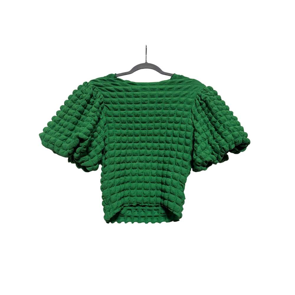 Anthropologie Eri + Ali Puffy Shirt Women's XS Kelley Green Short Sleeve